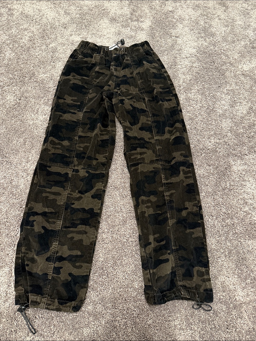 Womens Camo Elastic-Waist Corduroy Pants - Olive Green